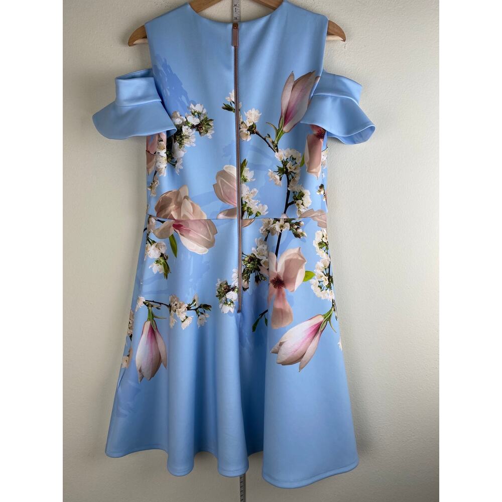 Ted Baker Effrae Floral Cold Shoulder Mini Dress Blue US8 - Picture 7 of 11